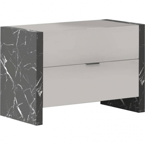 Stoneage Nightstand in Zebra Marble & Grey Lacquer